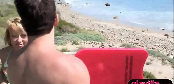  Pretty teens on holiday getting drilled by a lifeguard